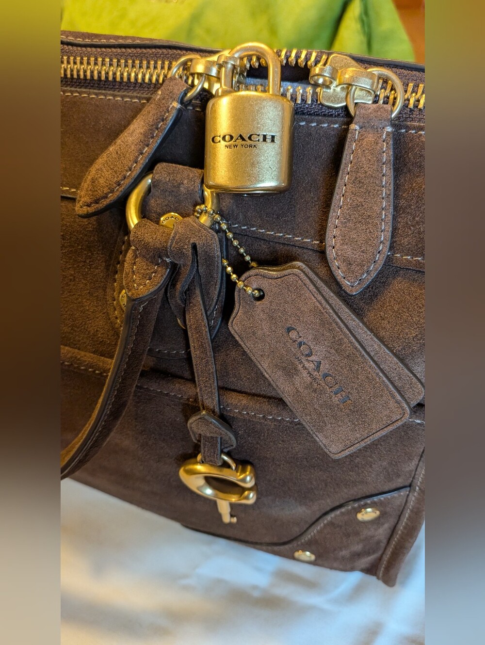Coach Rhyder 38 Suede Satchel - Dark Chocolate - Picture 8 of 15